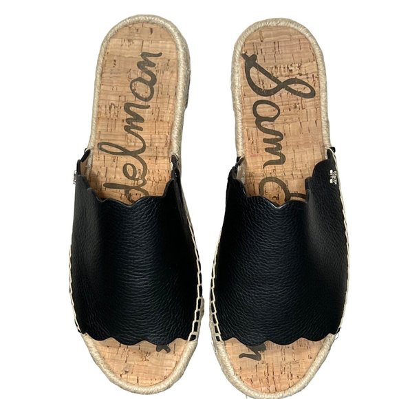 Sam Edelman Shoes - ⭐️ Sam Edelman Andy Scalloped Pebbled Black Espadrilles Slides/ Sandals Size 9 W